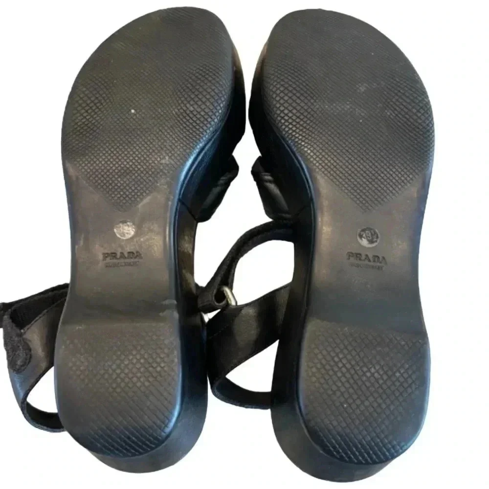 Prada Black Leather Sandals - Iconic Vintage Find - Picture 5 of 5